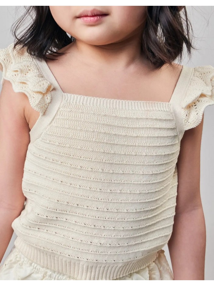 Ciara Textured Shell Top with Scalloped Ruffle Sleeves