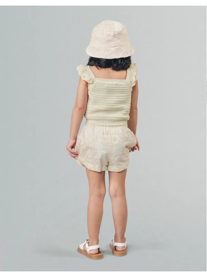 Ciara Textured Shell Top with Scalloped Ruffle Sleeves