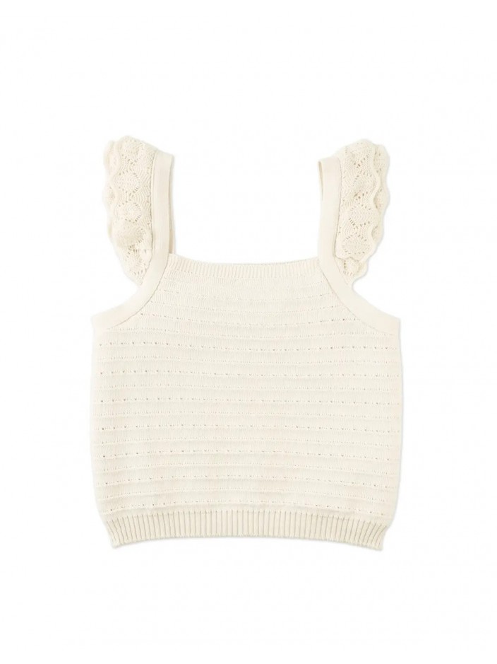 Ciara Textured Shell Top with Scalloped Ruffle Sleeves