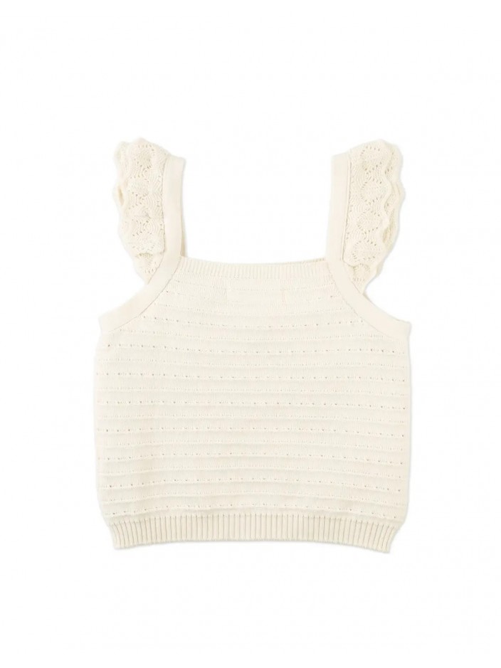 Ciara Textured Shell Top with Scalloped Ruffle Sleeves