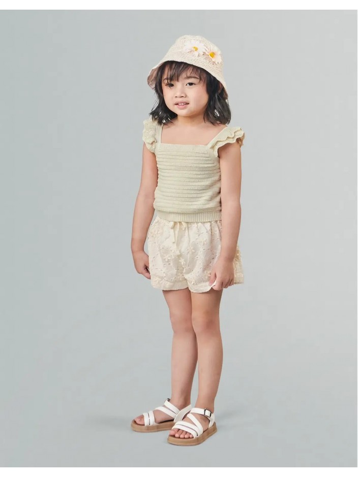 Ciara Textured Shell Top with Scalloped Ruffle Sleeves