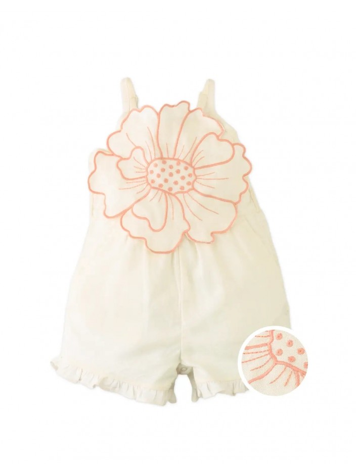 Baby Pearl Playsuit with a Big Flower Appliqué