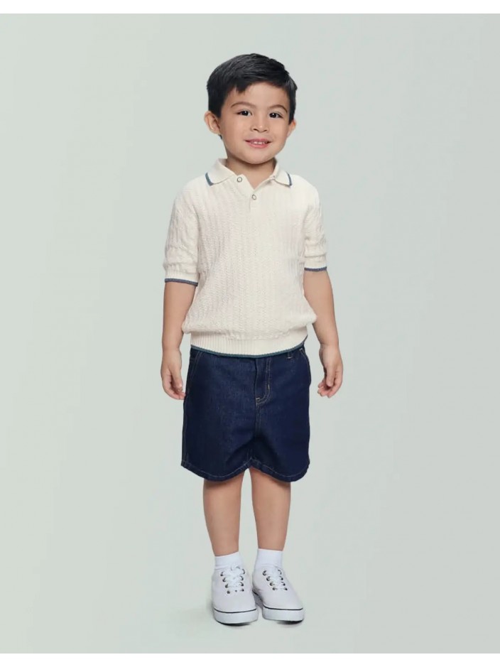 Bill Crochet-Like Knit Polo Shirt With Stripe Tipping