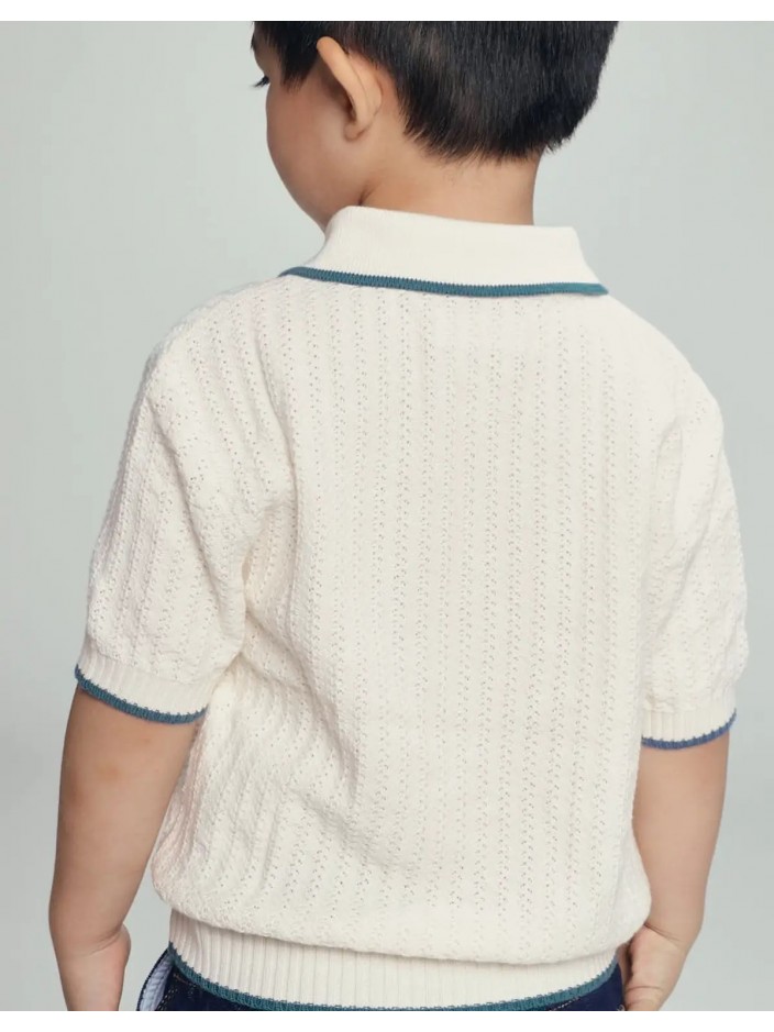 Bill Crochet-Like Knit Polo Shirt With Stripe Tipping