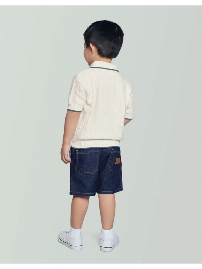 Bill Crochet-Like Knit Polo Shirt With Stripe Tipping