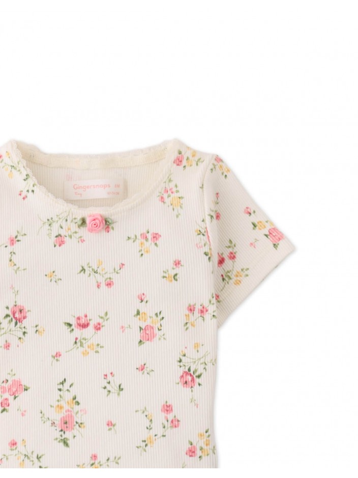 Baby Dara All-over Print Top with Lace and Rosette Details