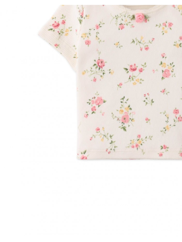 Baby Dara All-over Print Top with Lace and Rosette Details
