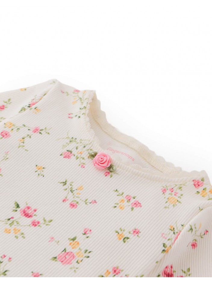 Baby Dara All-over Print Top with Lace and Rosette Details