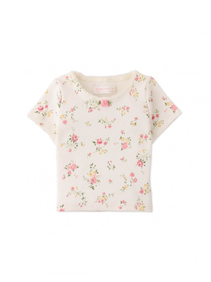 Baby Dara All-over Print Top with Lace and Rosette Details