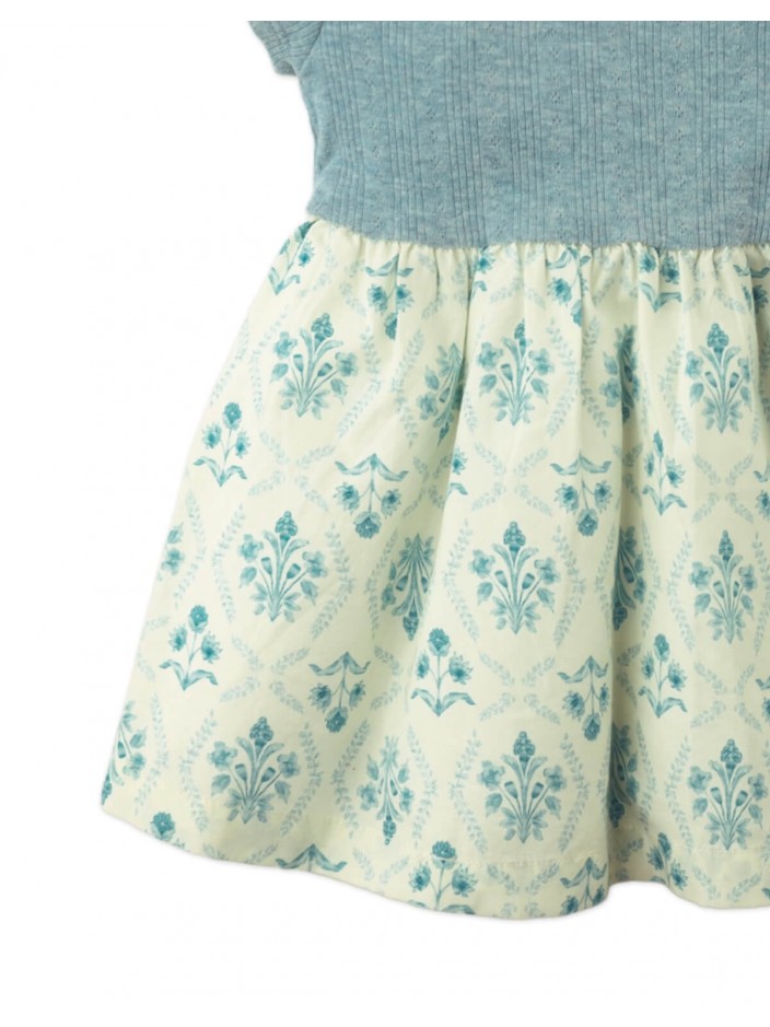 Baby Juliana Dress with Denim Pointelle Bodice and Printed Woven Skirt