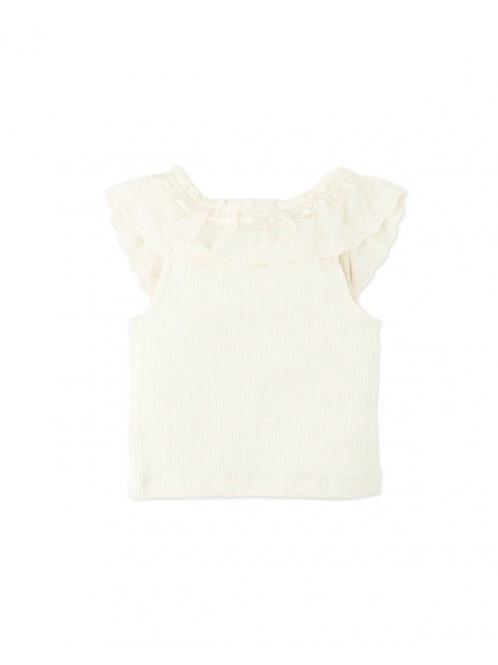 Cindy Ribbed Top with Scalloped Collar and Bow