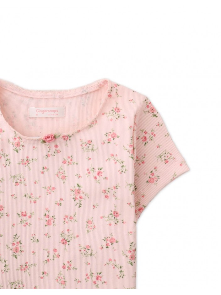 Dara All-over Print Top with Lace and Rosette Details