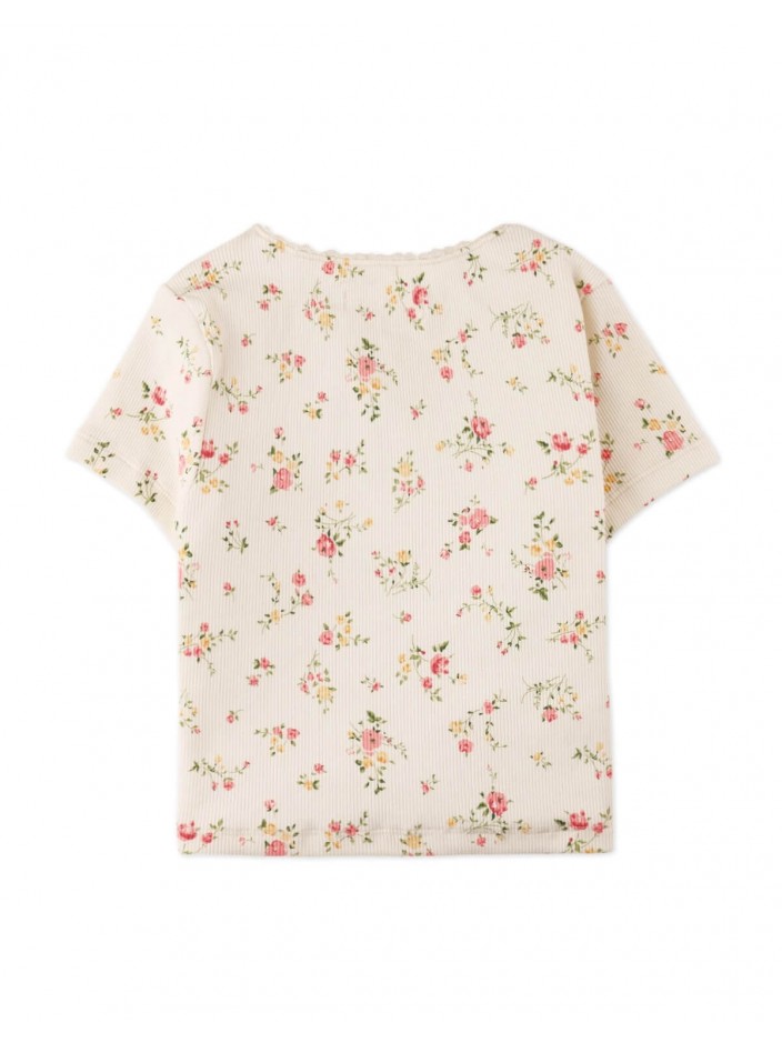 Dara All-over Print Top with Lace and Rosette Details