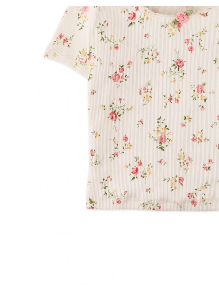 Dara All-over Print Top with Lace and Rosette Details