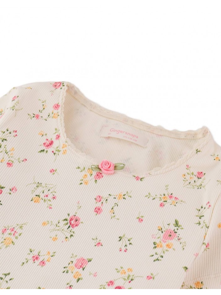 Dara All-over Print Top with Lace and Rosette Details