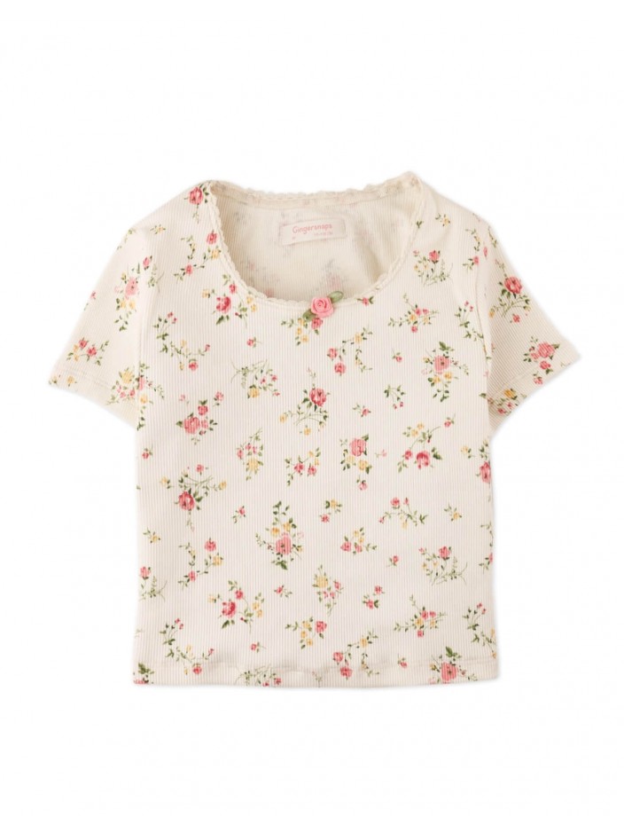 Dara All-over Print Top with Lace and Rosette Details