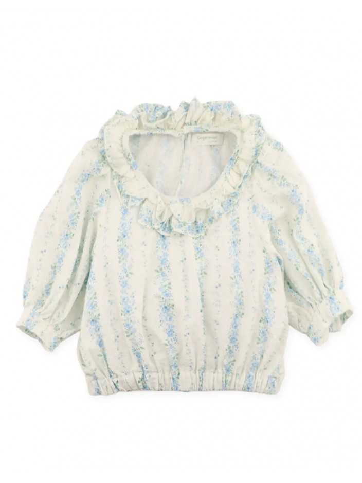 Roberta Ruffled Printed Top with Puff Sleeves