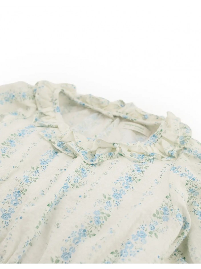 Roberta Ruffled Printed Top with Puff Sleeves
