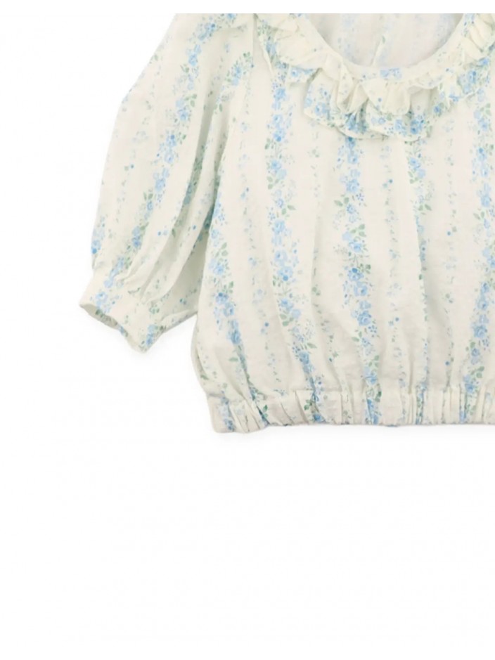Roberta Ruffled Printed Top with Puff Sleeves