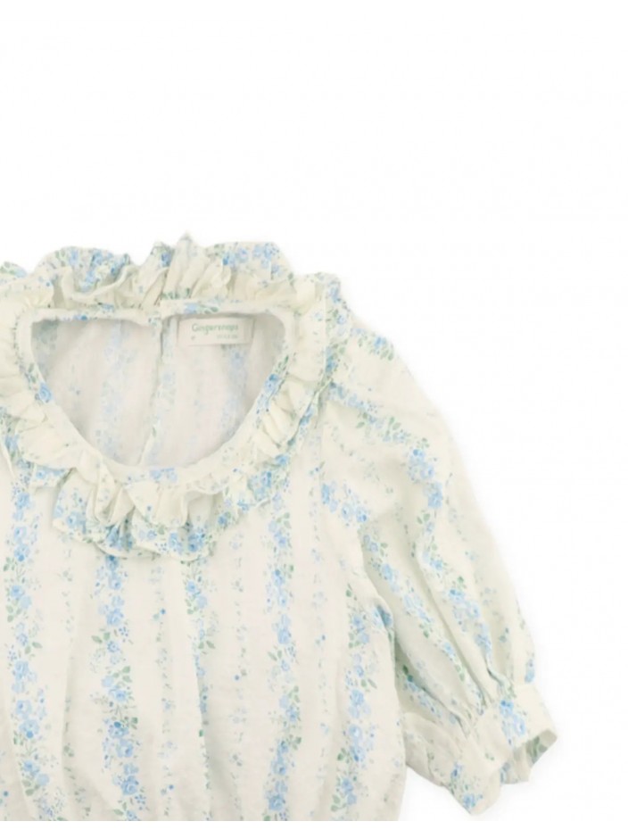 Roberta Ruffled Printed Top with Puff Sleeves