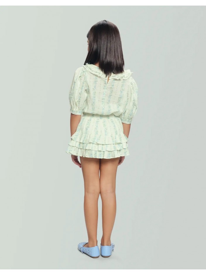 Roberta Ruffled Printed Top with Puff Sleeves