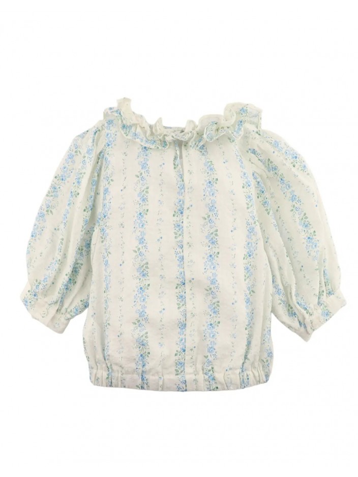 Roberta Ruffled Printed Top with Puff Sleeves