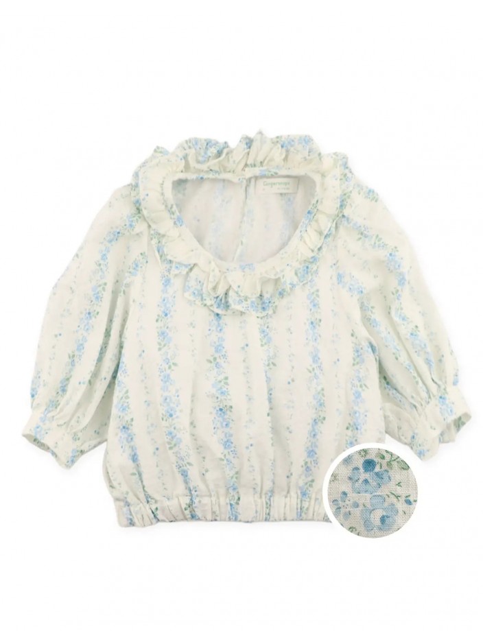 Roberta Ruffled Printed Top with Puff Sleeves