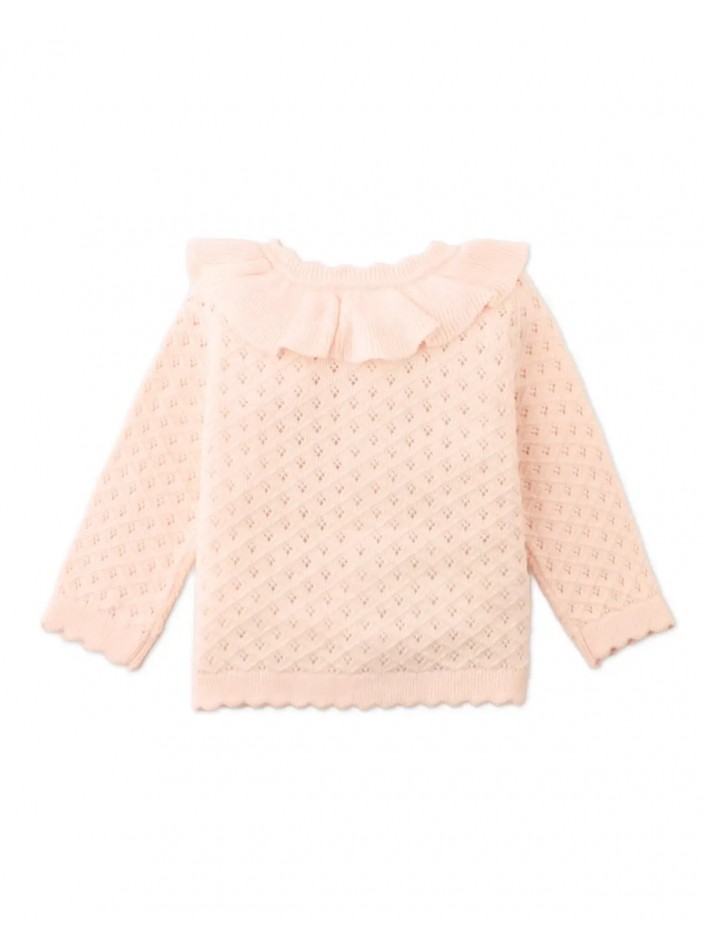 Baby Taliyah Pointelle Cardigan with Ruffled Collar