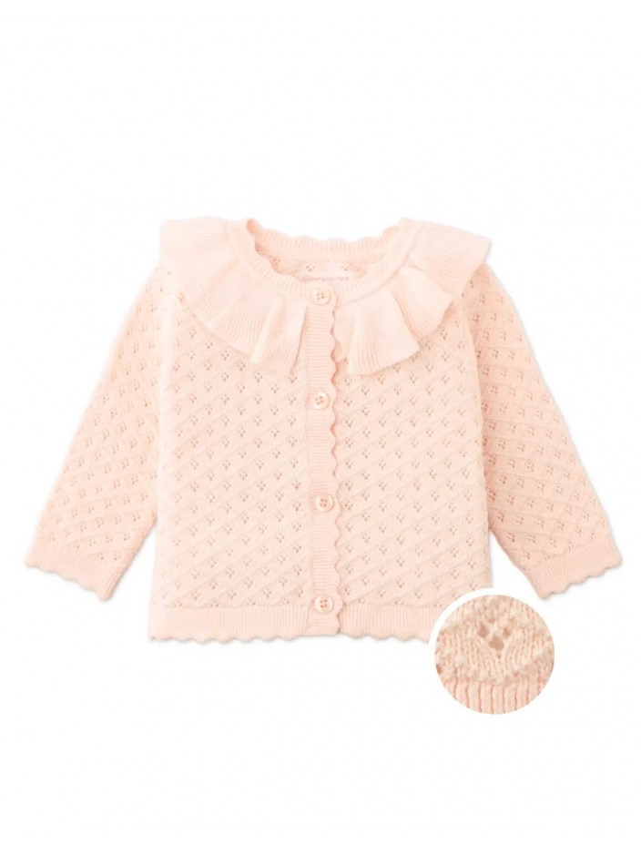 Baby Taliyah Pointelle Cardigan with Ruffled Collar