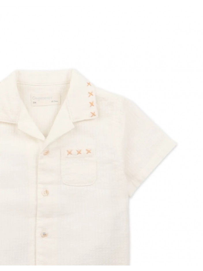 Baby Elvin Textured Check Shirt with Embroidered Details
