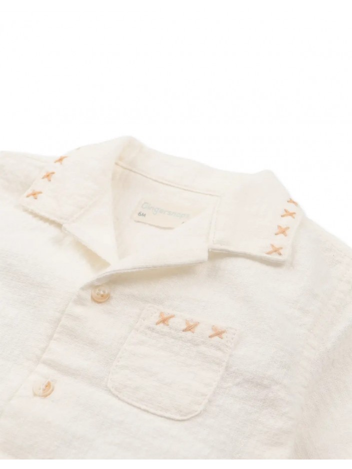 Baby Elvin Textured Check Shirt with Embroidered Details
