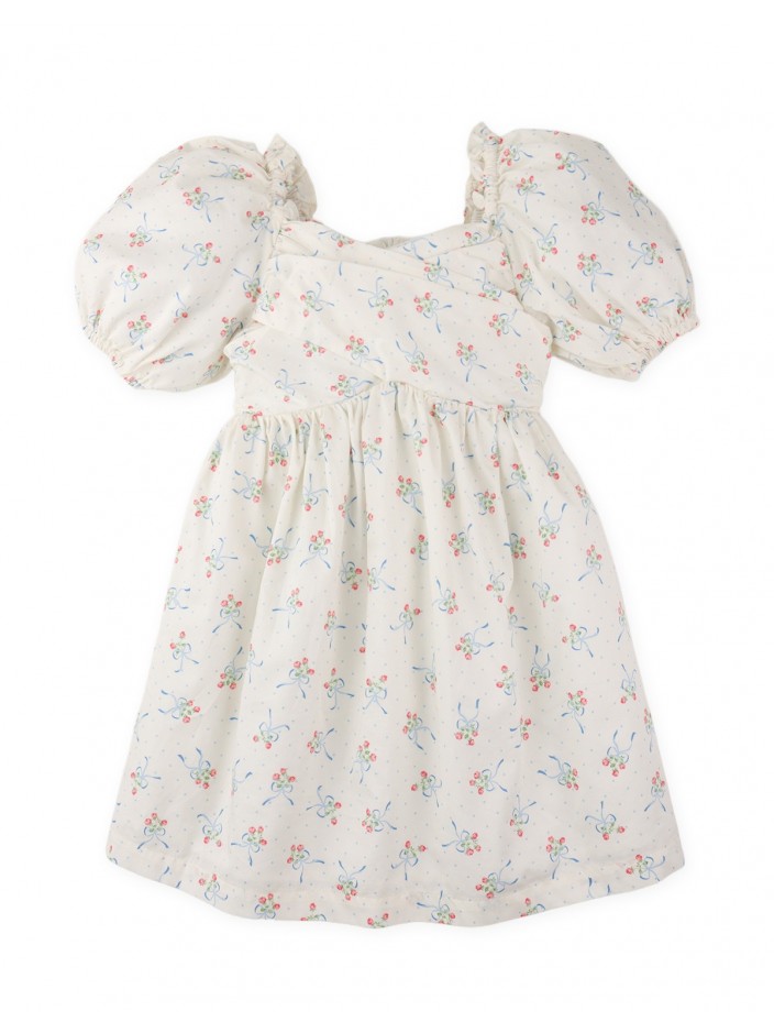 Maria Printed Dress with Ruched Bodice and Puff Sleeves