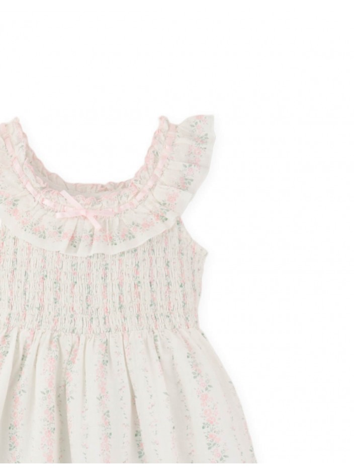 Allegra Printed Smocked Dress with Ruffled and Ribbon Details
