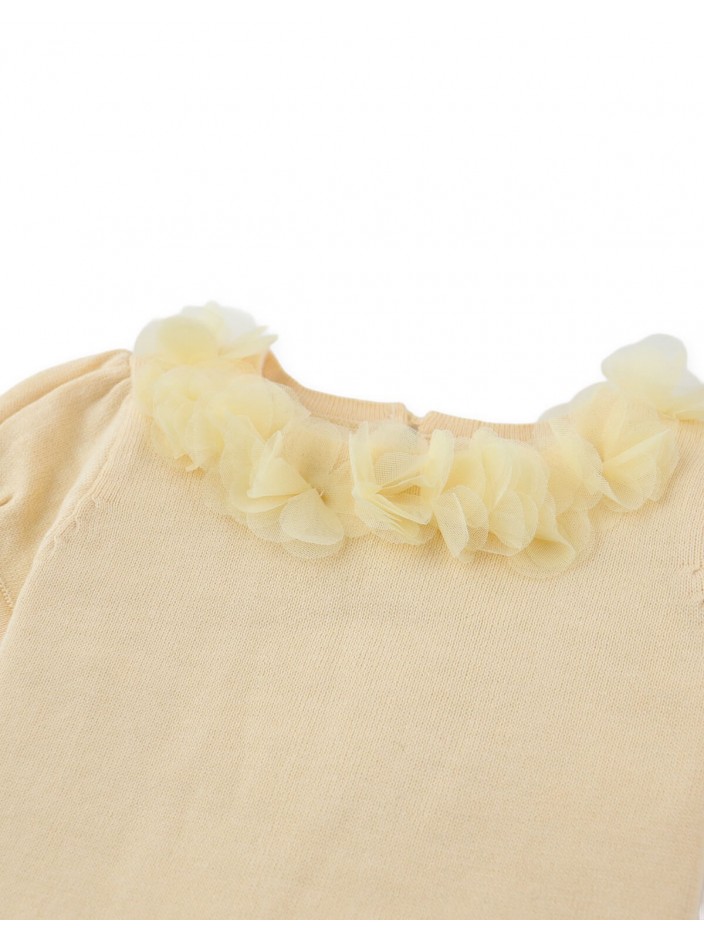 Baby Lux Puffed Sleeve Top with Flower Appliqué