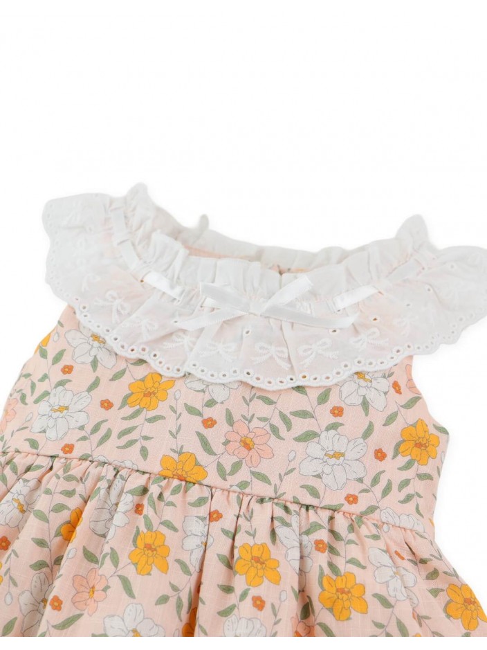 Baby Fiora Printed Dress with Embroidered Ruffles
