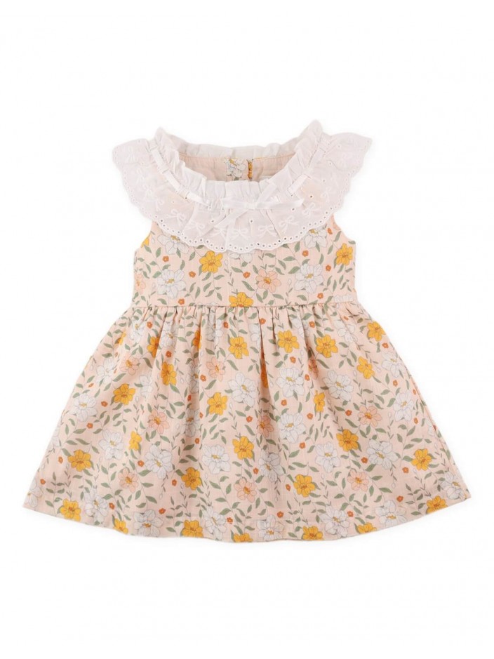 Baby Fiora Printed Dress with Embroidered Ruffles