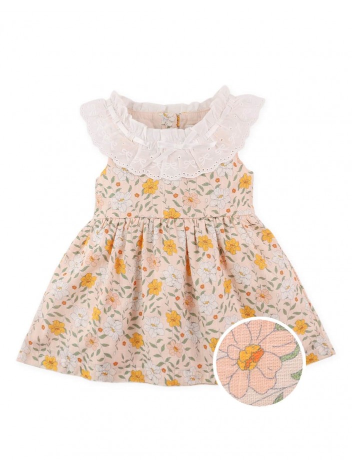 Baby Fiora Printed Dress with Embroidered Ruffles