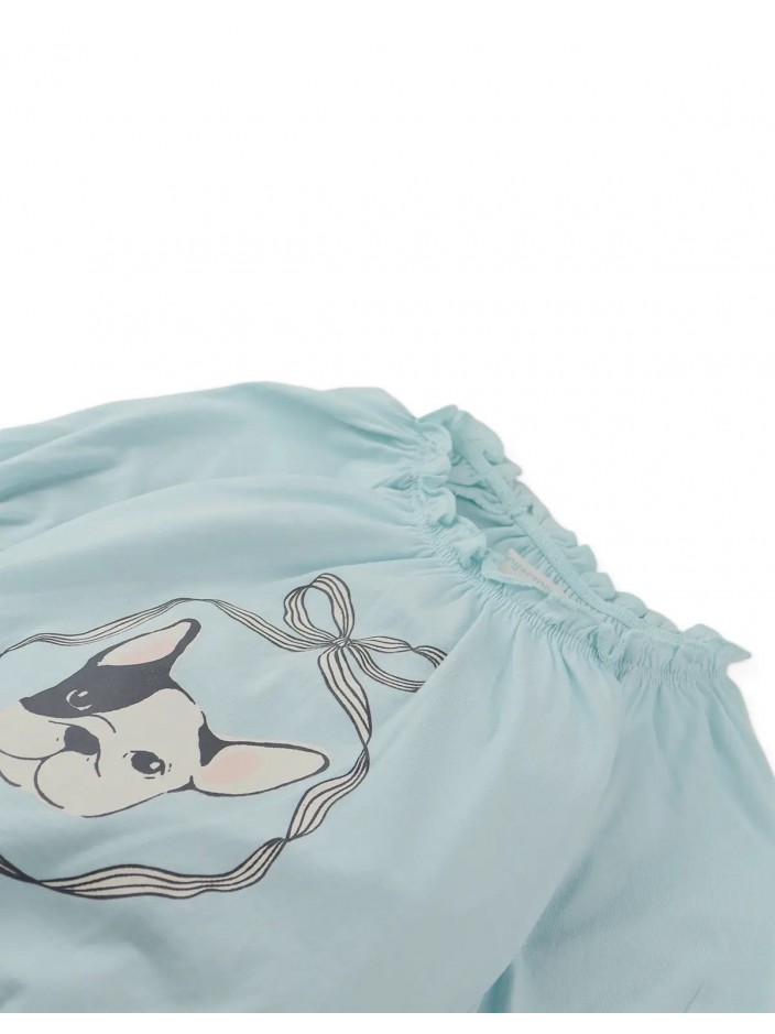 Maru T-Shirt with Puff Sleeves and Dog Graphics