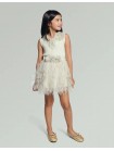 Quincy Knitted Top with Ruffle Tulle Neck and Corsage