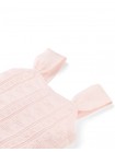 Sabrina Bow Pointelle Sleeves Top with Ribbed Hem