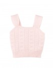 Sabrina Bow Pointelle Sleeves Top with Ribbed Hem