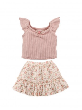 Baby Syndra Pointelle Top with Printed Skirt Set