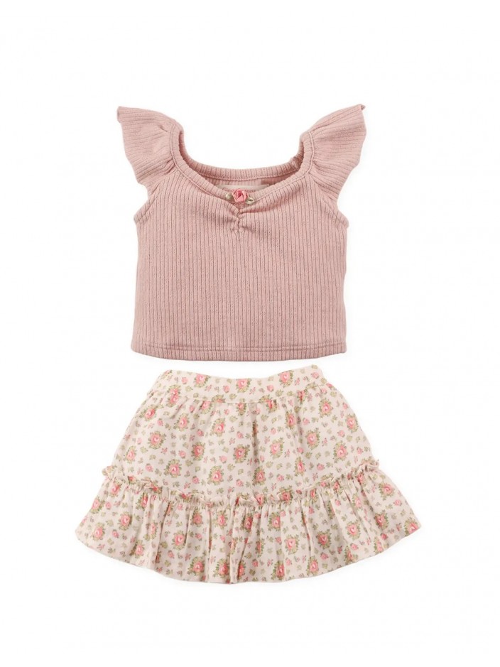 Baby Syndra Pointelle Top with Printed Skirt Set