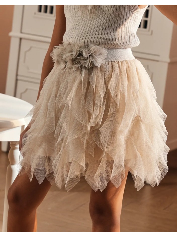 Marielle Tiered Ruffle Tulle Skirt with Corsage on Waist