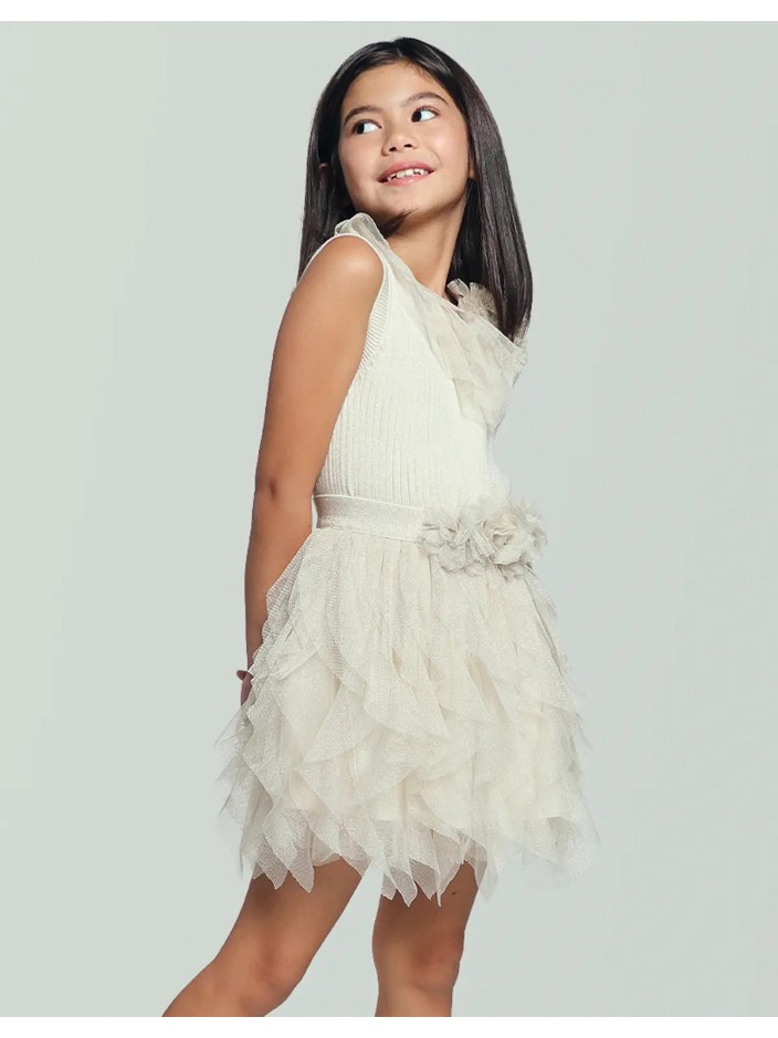 Marielle Tiered Ruffle Tulle Skirt with Corsage on Waist