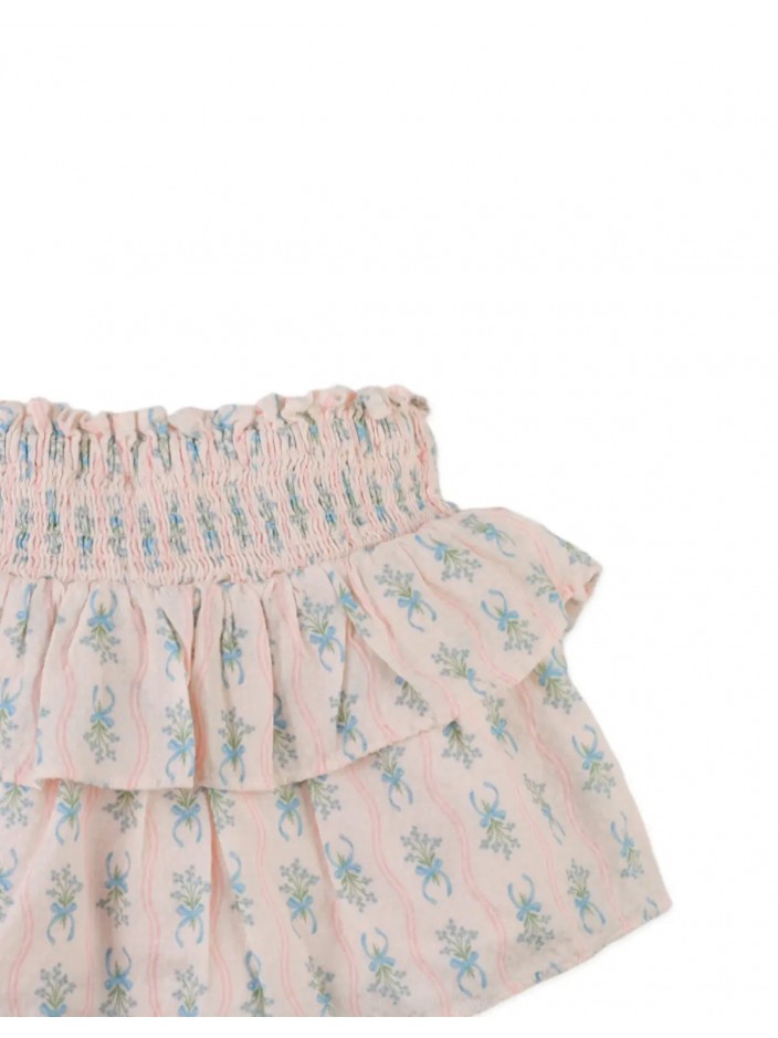 Gracie Floral Print Smocked and Tiered Peplum Skirt