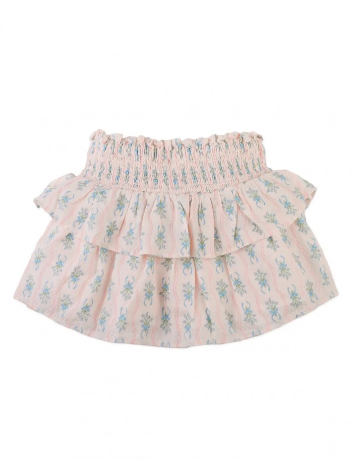 Gracie Floral Print Smocked and Tiered Peplum Skirt
