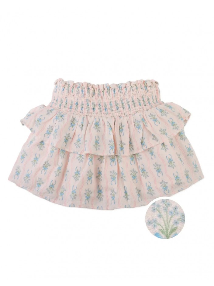 Gracie Floral Print Smocked and Tiered Peplum Skirt