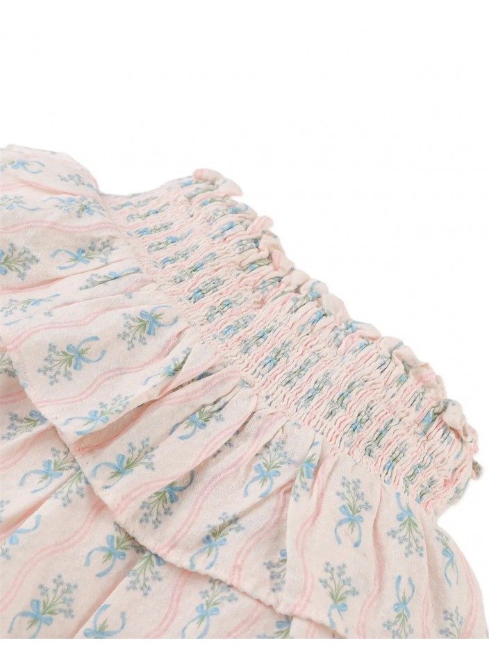 Gracie Floral Print Smocked and Tiered Peplum Skirt