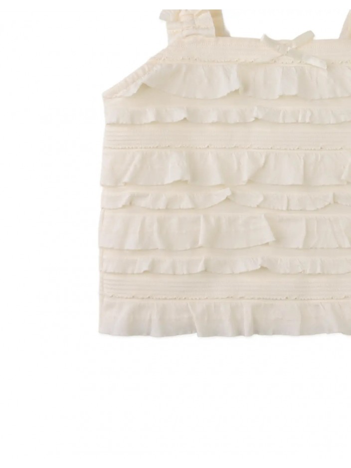 Suri Tank Top with All-Over Ruffles and Satin Bow
